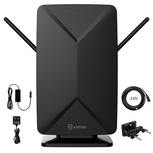 ANTOP AT-406BV Flat Panel Mini Big Boy Indoor and Outdoor Smartpass Amplified HDTV Antenna with High Gain and Built-in 4G LTE Filter Up to 80 Miles Long Range
