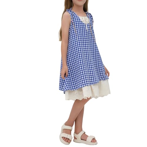 Girls Summer Dresses,Kids Cute Mid-Length Casual Sundress,Children's Lace-up Back Strapless French Dress,Size:4-12T.