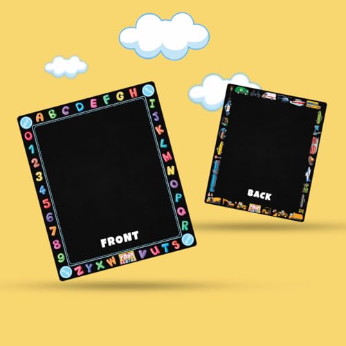 Image of TOKYODO Pre-Printed Rewriting Slates Chalk Board for Kids, Double Sided Writing Learning Black Board, with 4 Letter Spelling Cards (Pack of 1, Vehicle)