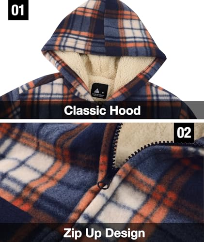 Image of GEEK LIGHTING Boys Flannel Jacket Sherpa Lined Hoodies Zip Up Fleece Plaid Shirt Jackets Winter Outdoor Coat Warm