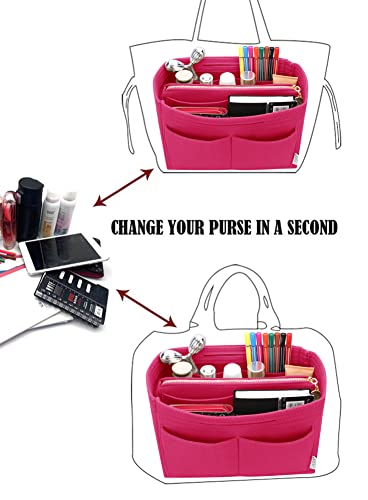 Image of LEXSION Felt Purse Bag Organizer Insert with zipper Bag Tote Shaper Fit Speedy Neverful PM MM, 1-Rosy, Large