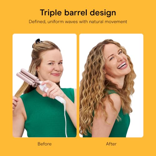 Image of Conair Double Ceramic 3 Barrel Curling Iron, Triple Barrel Waver Hair Tool Creates Deep, Continuous Waves, Hair Curler for All Hair Lengths, White /Rose Gold