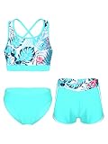 Oyolan Mädchen Badeanzug Bikini Set Schwimmanzug Dreiteilig Badeanzüge Kinder Sommer Baden Badebekleidung Green Palm Leaf 134-140