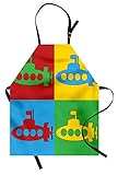 ABAKUHAUS Submarino Delantal de Cocina, Cuadrados vivero de Pictograma, Apto para Lavadora Colores No Destiñen Resistentes al Agua, Mostaza Blue Sky
