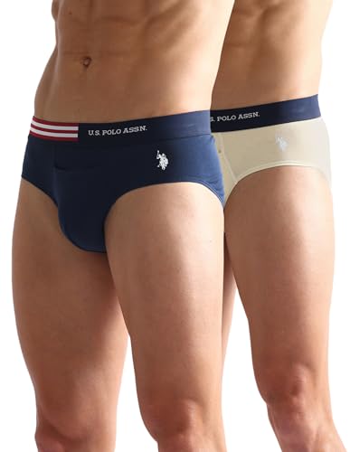 Image of U.S. Polo ASSN. Mens OEB06 Flag Waist Single Jersey Underwear Briefs - Pack of 2