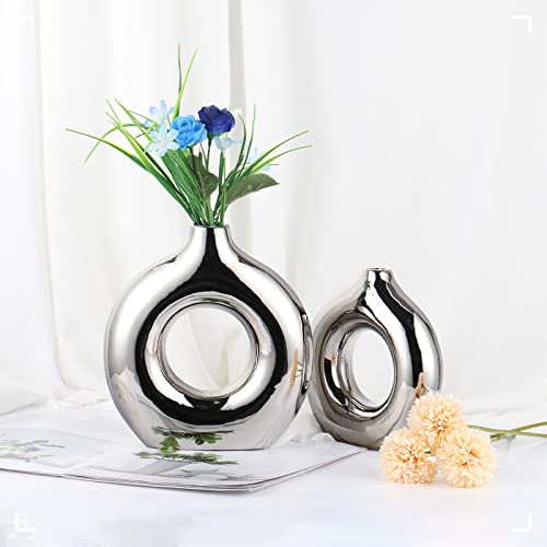 Gan Glaze Round Ceramics Vase (Electroplating Silver) #TOP1
