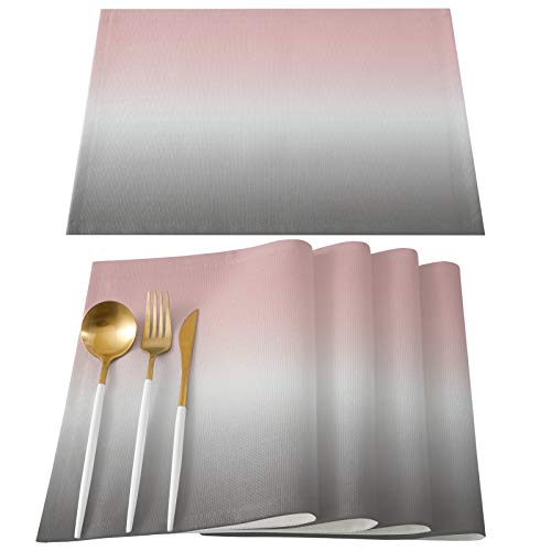 Tischsets für Esstisch, rosa und grau, Ombre-Tischmatten mit Farbverlauf, Tischdekoration, Urlaub, Bankett, Küche, Esszimmer, rutschfest, waschbar, 4 Stück Cover