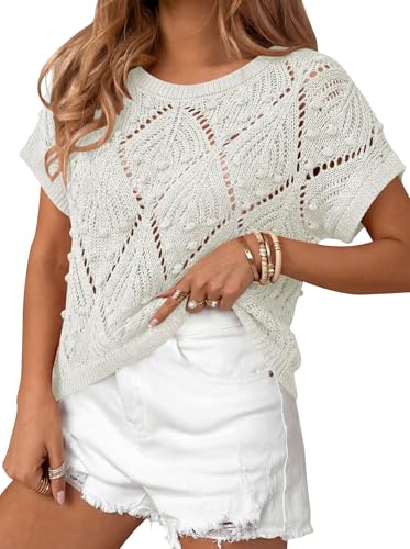 Image of Cakulo Womens Crochet Crop Tops 2026 Summer Short Sleeve Hollow Out Boho Sweater Beach Vacation Cruise Resort Wear