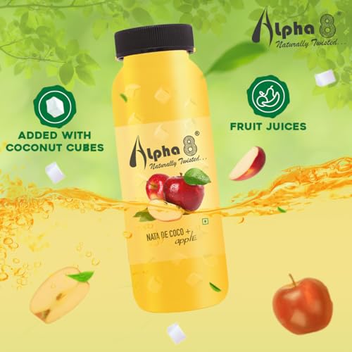 Image of ALPHA 8 FRUIT Juice with NATA De Coco Coconut Cubes Natural Energizer & Immunity Booster, Healthy Juice, High Fiber, Real Natural Taste (Apple Juice, Pack of 12)