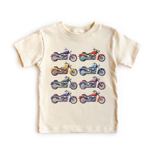 Motorcycle Cruiser Toddler Shirt - Classic Motorcycles In A Row Kid's Outfit - Motorbike Obsessed Child Birthday Gift Idea - Boho Natural Toddler & Youth Tee
