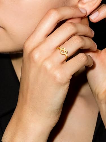 Bestyle Sterling Silver Heart Rings for Women True Love Knot Ring for Mother Wife Friendship Promise Ring for Her Cubic Zirconia Stackable Silver/Gold Ring for Her,4