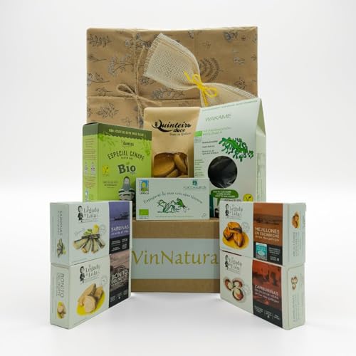 VinNatura - Caja Gourmet para Regalar Sabor a Mar, Areosa - Conservas de Marisco Premium, Dulces Gallegos y Algas Ecológicas