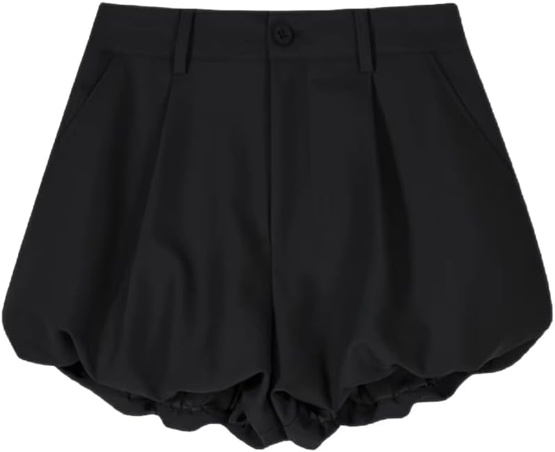Women's Summer High Waisted Shorts Casual Wide Leg Suit Short black1 S