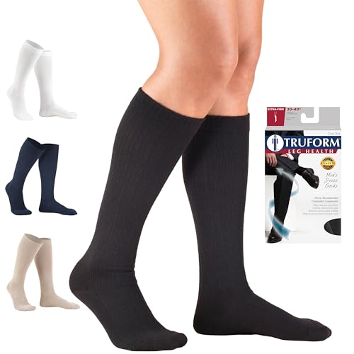 Image of Truform Compression Socks, 15-20 mmHg, Ladies Gym Socks, Knee High Over Calf Length, Black, Large