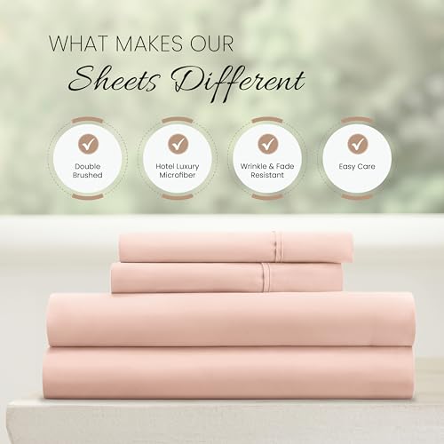 Drap housse et draps queen size en microfibre blush pour grand lit