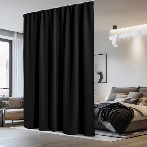 NICETOWN Blackout Curtain with Ceiling Track Set, W100 xL96 Room Divider Curtain for Sliding Door/Patio, Thermal Insulated Room Darkning Drape for Bedroom/Hospital Privacy, 1 Panel, Jet Black
