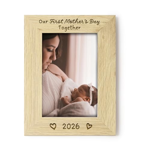 Baby’s First Mother’s Day Keepsake Photo Frame 4x6, Our First Mother’s Day Together Wooden Frame, New Mummy Gift from Baby, Mum & Baby Picture Frame with 2026 (Portrait)