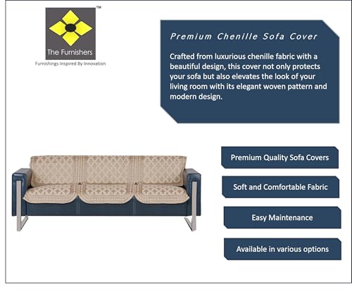 Image of Premium Chenille Woven Anti-Slip 3 Seater Sofa Cover | L-Shape Sofa Seat Protector for Living Room | Durable & Stylish Slipcover - Beige Floral