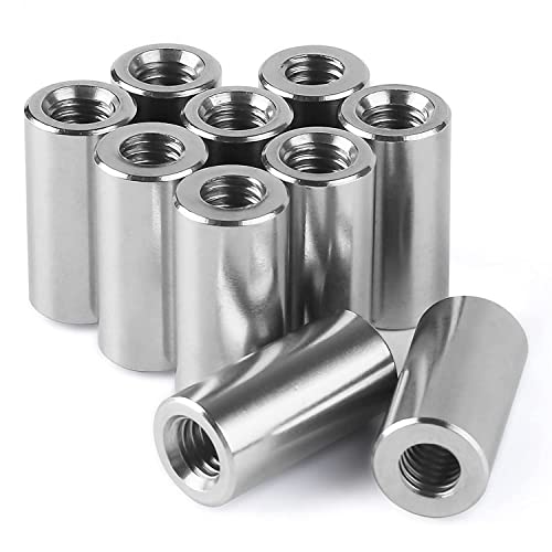 pouilzx Pack of 10 - M6 Round Connector Nuts, 304 Stainless Steel Coupling Nut 25mm/ 1 inch Length Outside Diameter10mm / 0.39 inch