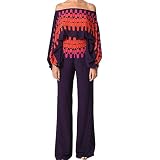 REASERAL Womens Fall Loose 2 Piece Outfits Off Shoulder Printed Long Sleeve Casual Going Out Wide Leg Pants Set