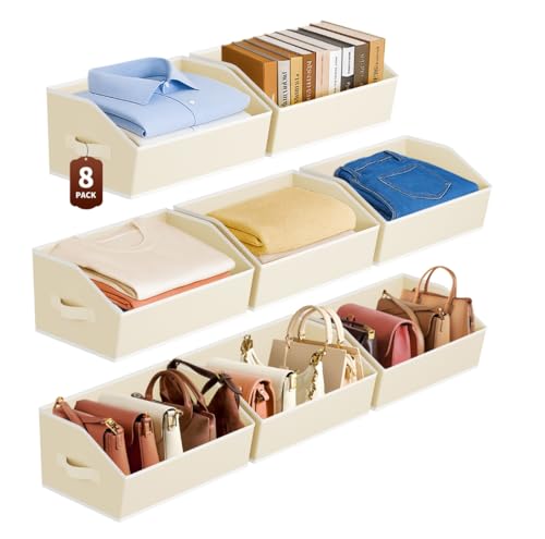 Large-Closet-Organizers-and-Storage-Bins-8-Pack-Trapezoid-Storage-Baskets-for-Shelves-Foldable-Fabric-Baskets-with-Handles-Ideal-for-Closet-Basket-Wardrobe-and-Shelf-Storage-Beige Large Closet Organizers and Storage Bins - 8 Pack Trapezoid Storage Baskets for Shelves, Foldable Fabric Baskets with Handles Ideal for Closet, Basket, Wardrobe and Shelf Storage, Beige - Image 1