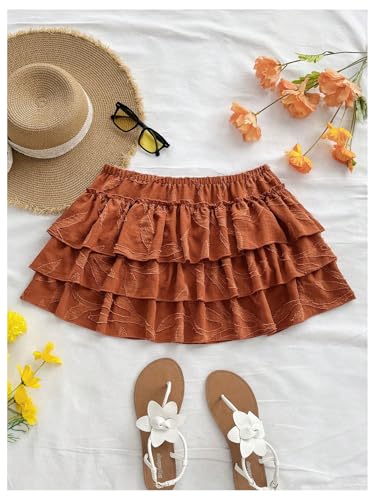 Women's Y2k Layered Ruffle Mini Skirt Floral 70s Hippie Elastic Waist A Line Skirts Vintage Skirt3