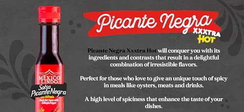 Image of Mexico Lindo Picante Negra Xxxtra Hot Sauce | Scoville Unit Level 80,000 | Sugar Free | 5 Fl Oz Bottles (Pack of 3)