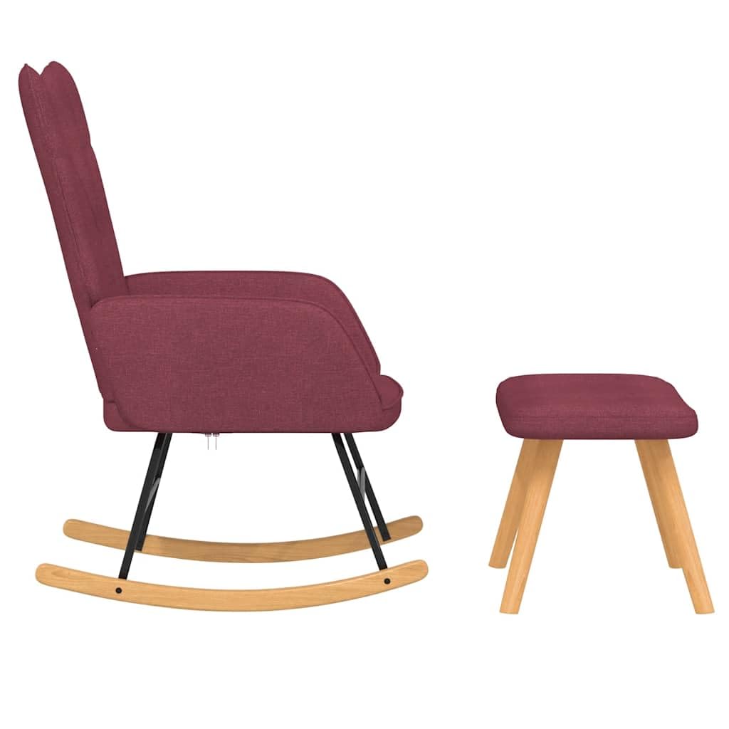 Silla mecedora con taburete de tela rojo vino, sillón relax con acolchado de espuma, estructura de madera de árbol de caucho, 61 x 78 x 98 cm, para salón, habitación de bebé, balcón