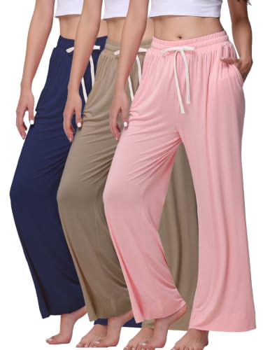Image of Veseacky Women's Wide Leg Lounge Pants Yoga Pajamas Comfy Stretch Drawstring Pajamas Puls Size Dance Bottoms S-4XL