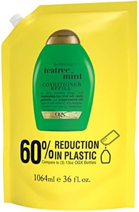 OGX Hydrating + Teatree Mint Conditioner Refill Pouch for Strong Healthy-Looking Hair, 36 Fl Oz