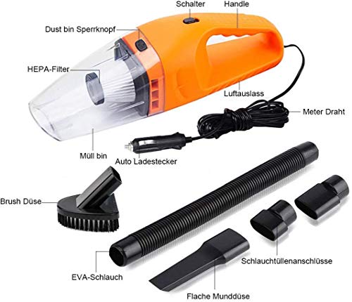 Image of YOZO Orange Handheld Car Vacuum Cleaner with Multiple Attachments & Storage Bag