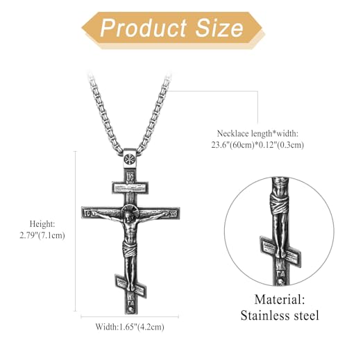 OIDEA Orthodox Cross Necklace: Mens Womens Retro Religious Jesus Orthodox Cross Pendant Stainless Steel Christian Prayer Jewelry Gift3