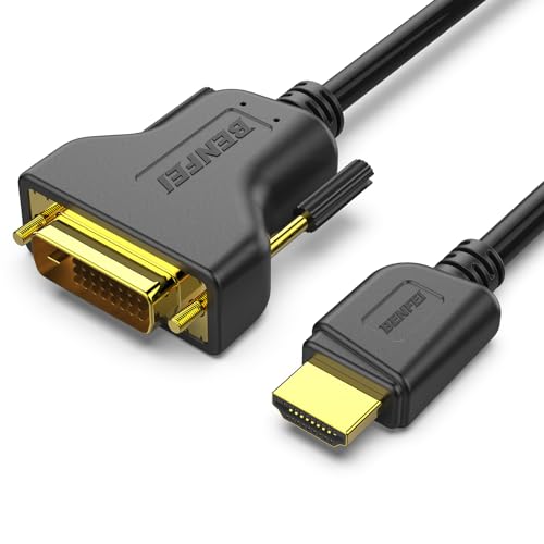 BENFEI Kabel HDMI na DVI, 3 m, dwukierunkowy DVI-D 24+1, męski na HDMI, kabel przejściowy, wysoka prędkość, kompatybilny z 1080p Full HD, kompatybilny z Raspberry Pi, Roku, Xbox One, PS4 PS3