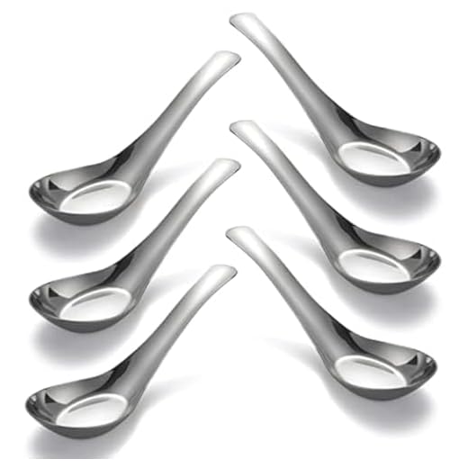 Soup Spoons Stainless Steel Dinner Spoons Set of 6 Chinese Soup Spoon Mirror Polished Asian Soup Spoons for Bouillon Dessert Cereal Thai Miso Ramen (Medium, 6)