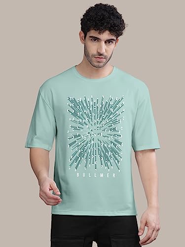 Image of BULLMER Trendy Front and Back Printed Oversized Round Neck T-Shirt for Men - Pack of 2