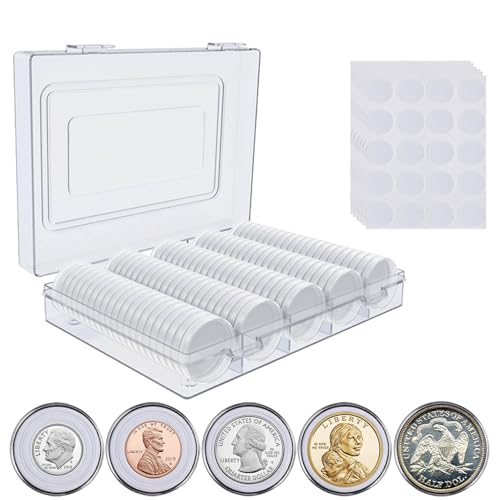 120 Pcs 30mm Coin Capsules Holder with Foam Gasket and Plastic Storage Organizer Box, 5 Sizes (17/20/25/27/30mm) Coins Collector Case Protector for Coin Collection Supplies