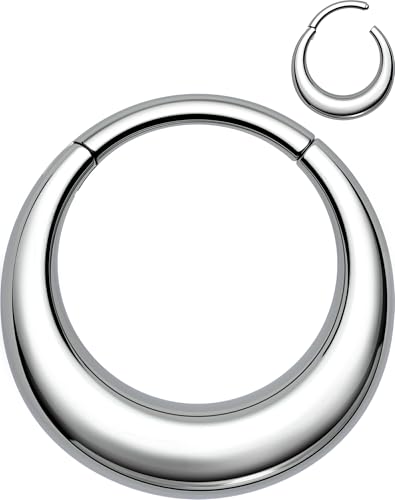 OUFER Titanium Septum Rings, 16G Septum Jewelry, Clicker Septum Nose Piercing Jewelry Hoops, Silver Gold Hinged Segment Daith Piercing Jewelry for Women Men-8mm/10mm