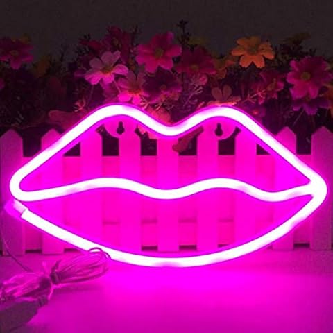 QiaoFei Lips Shaped Neon Signs Led Romantic Art Decorative Neon Lights Wall Decor Studio Party Kids Room Living Room Wedding Party Decoration Pink Cover
