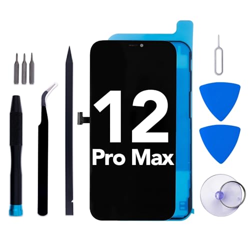 for iPhone 12 Pro Max Screen Replacement Kit 6.7 LCD Display 3D Touch Digitizer Assembly with Repair Tools and Frame Adhesive (Model A2411/A2342/A2410/A2412)