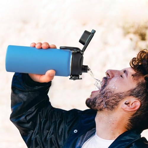 Image of Auto Flip Spout Lid Replacement for Hydro Flask Wide Mouth 12 /18 /24 /32 /40oz | Button Lock Water Bottle Lid with Carry Handle, BPA Free Wide Mouth Cap Compatible with Iron Flask, Bubba, Simple Modern