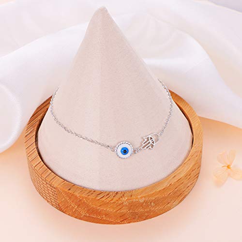 Flyow S925 Sterling Silver Anklet For Women Girl Evil Eye Hamsa Hand Charm Adjustable Foot Ankle Bracelet Jewelry Birthday Gift #TOP4
