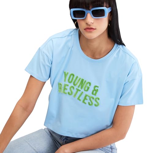 Image of Spykar Women's Letter Print Boxy Tshirt