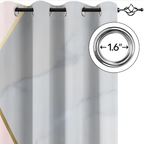 Blackout Curtains For Bedroom For Living Room Eyelet Window Treatments Grey Pink Geometric Art 3D Printing Pattern, Super Soft Thermal Insulated Kids Nursery Ring Top Curtains 264X214Cm 2 Panels - Image 2
