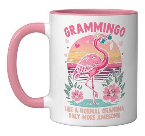Taza de cerámica floral retro 11 onzas rosa/blanco miniatura 1