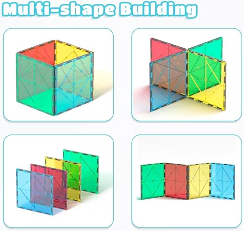 Image of ANVIE & ABEER Set of 4 Large Squares (150mm) Magnetic Building Tiles for Kids, Educational Stacking Blocks for Boys Girls, Magnets Construction Toys, (4 Large Squares of Random Colour)