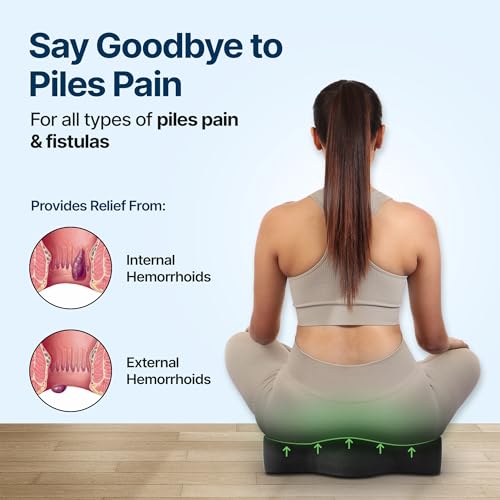 Image of Frido Memory Foam Piles Seat Cushion for Pain Relief from Hemorrhoids & Fistula,Non-Slip Contour Cushion with Innovative Keyhole Design & Additional Thigh Support,Black