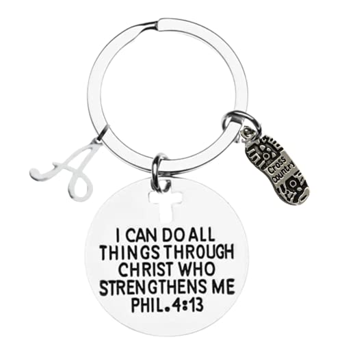 Personalized Cross Country Runner Charm Keychain, Christian Faith Charm Keychain, I Can Do All Things Through Christ Who Strengthens Me Phil. 4:13 Scripture Jewelry, Gift for Runners