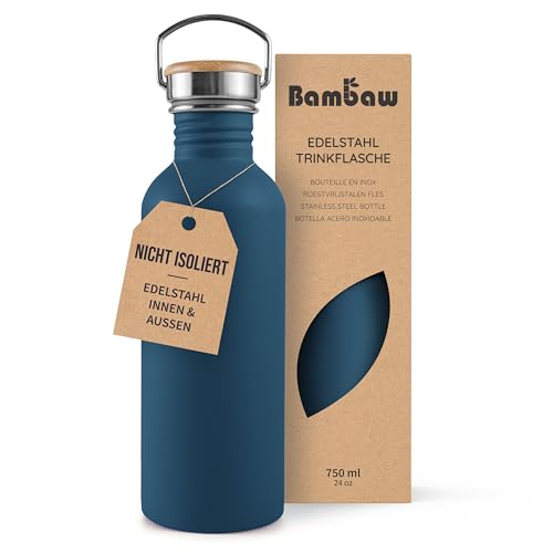 Bambaw Trinkflasche Edelstahl 750ml, Blaue Sportflasche, Nicht isolierte Wasserflasche, 750ml Edelstahlflasche, Wiederverwendbare Flasche, BPA-Frei Flask - Saphirblau