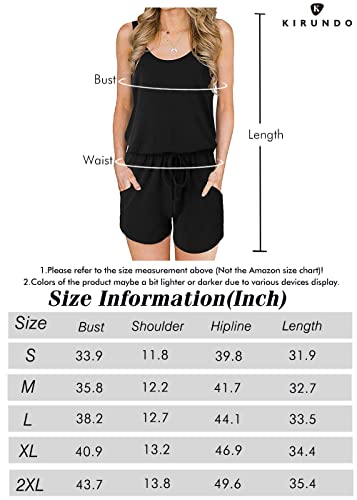 Kirundo 2023 Women's Casual Summer Sleeveless Jumpsuits Crewneck Tie Waist Tank Top Short Romper Pajama With Pockets(X-Large, Blue) #TOP1