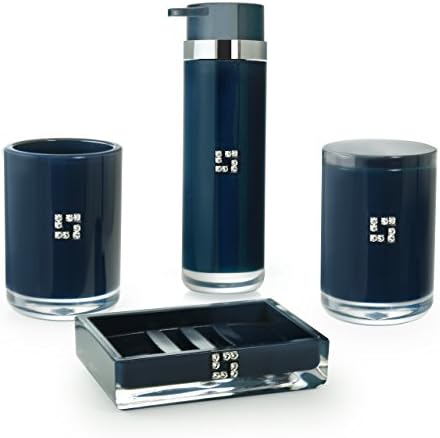 IMMANUEL Royal 4 Piece Navy MS Acrylic Bathroom Accessories Set, Crystal Embellishments